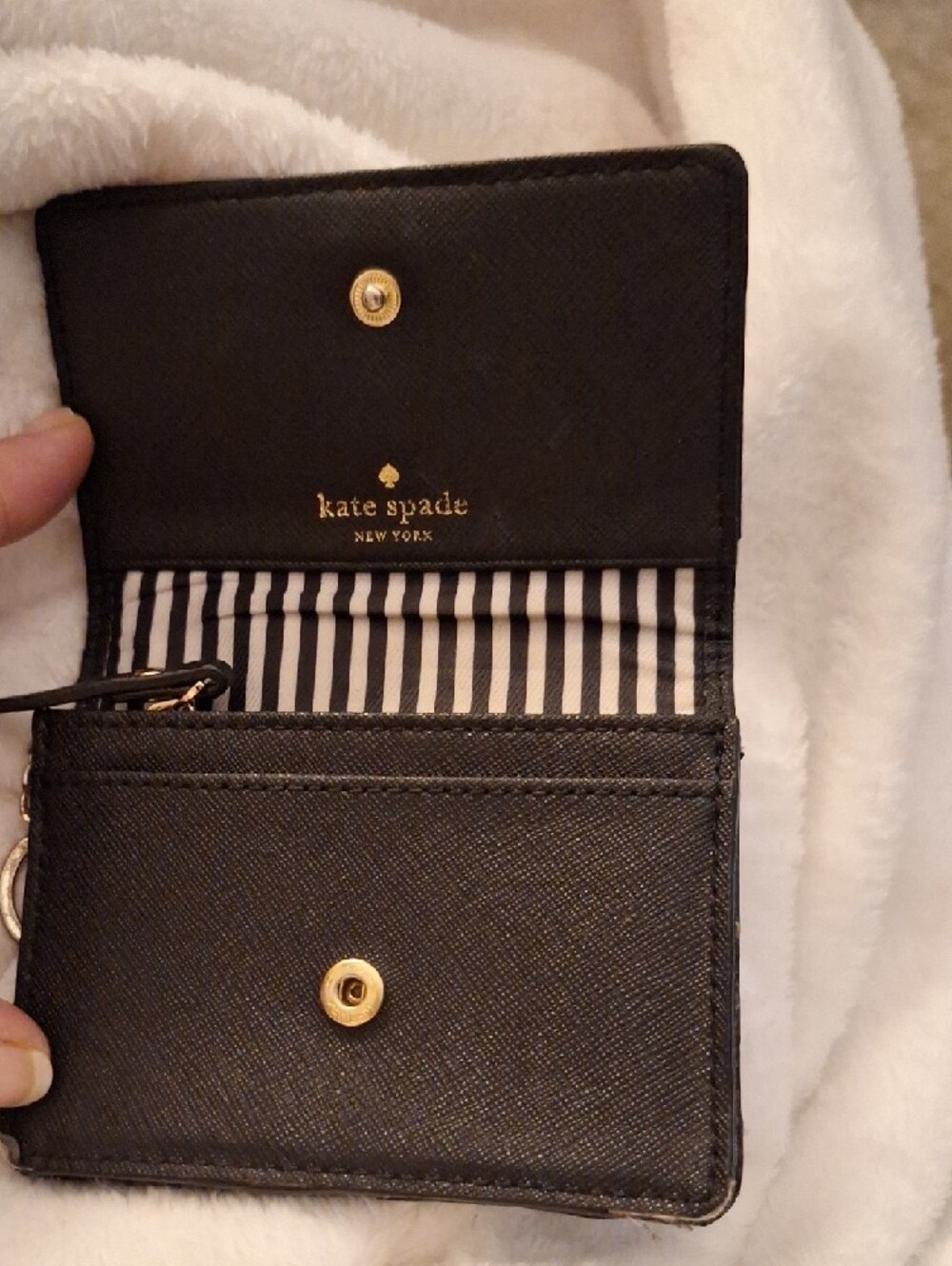 kate spade Black Saffiano Leather Card Case with Gold Logo and Keyring - Picture 2 of 6